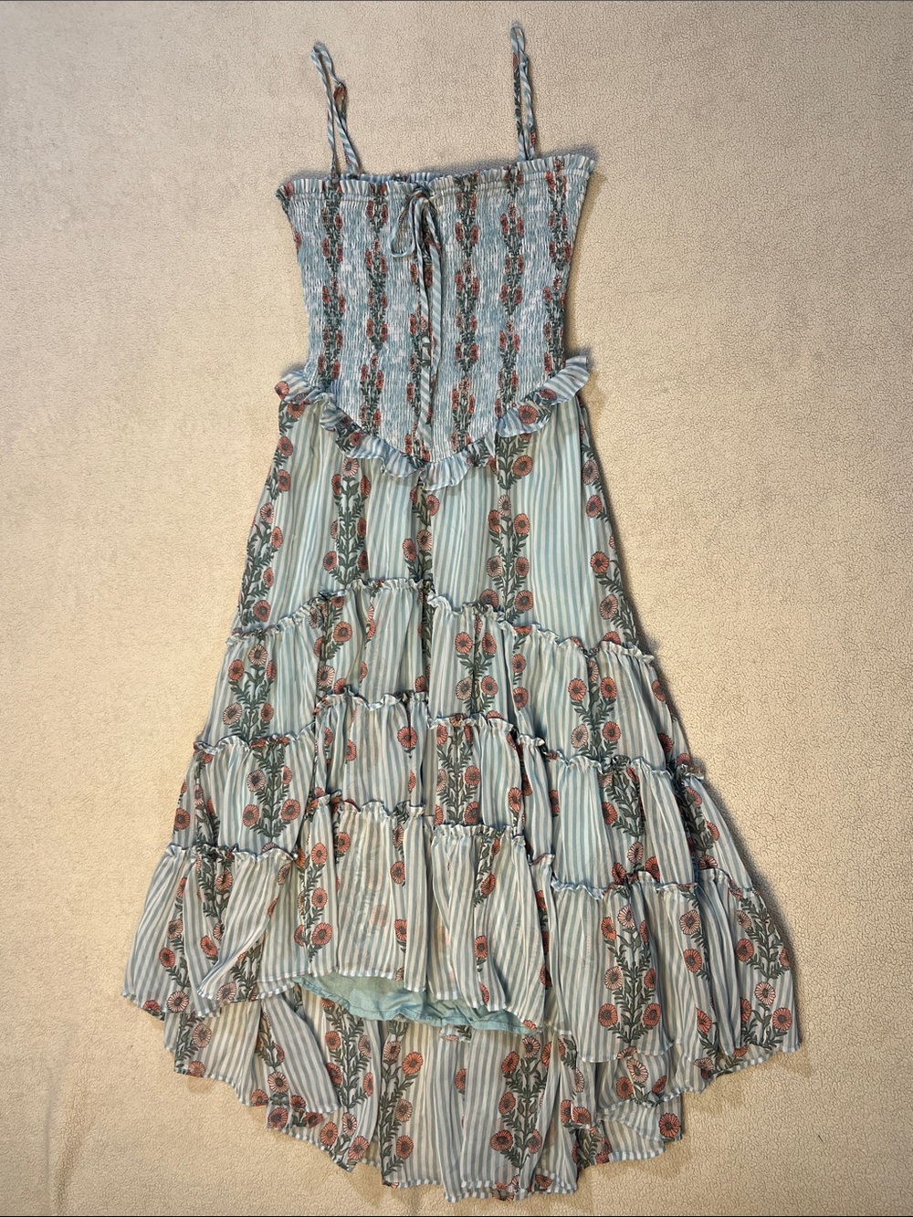Free People Light Blue Floral High-Low Tiered Maxi Summer Dress
